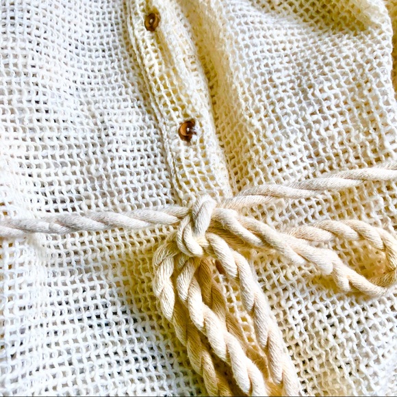 70s Vtg Open Knit Wood Button Rope Belted Tunic - Picture 9 of 17